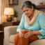 Total Knee Replacement Surgery - Elderly patient experiencing chronic knee pain while sitting at home and holding the knee