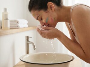 Gentle removal of Holi colours using lukewarm water and moisturizer to protect skin health