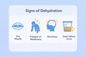 common signs of dehydration dry mouth fatigue dizziness dark urine symptoms