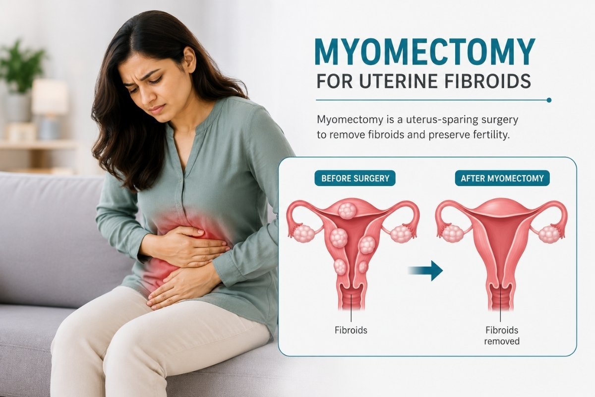 Laparoscopic myomectomy to remove uterine fibroids at Sama Hospital, South Delhi