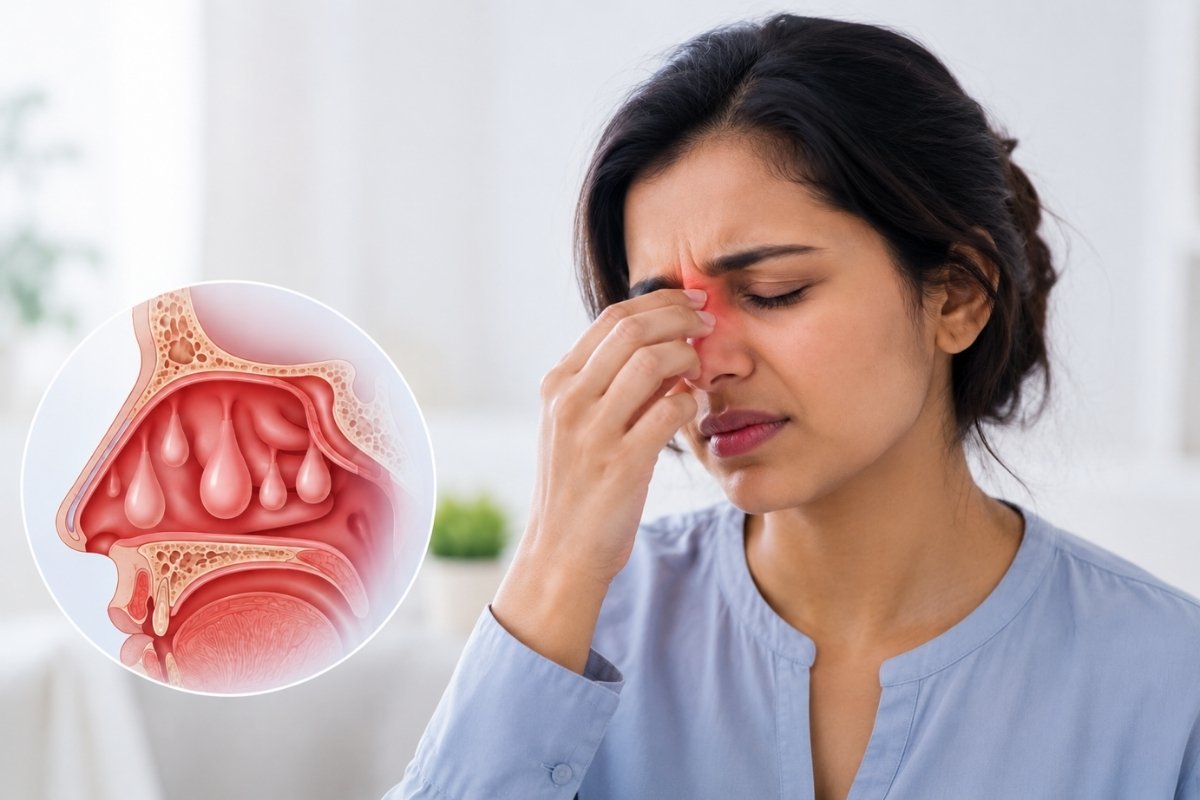Endoscopic examination of nasal polyps at Sama Hospital, South Delhi
