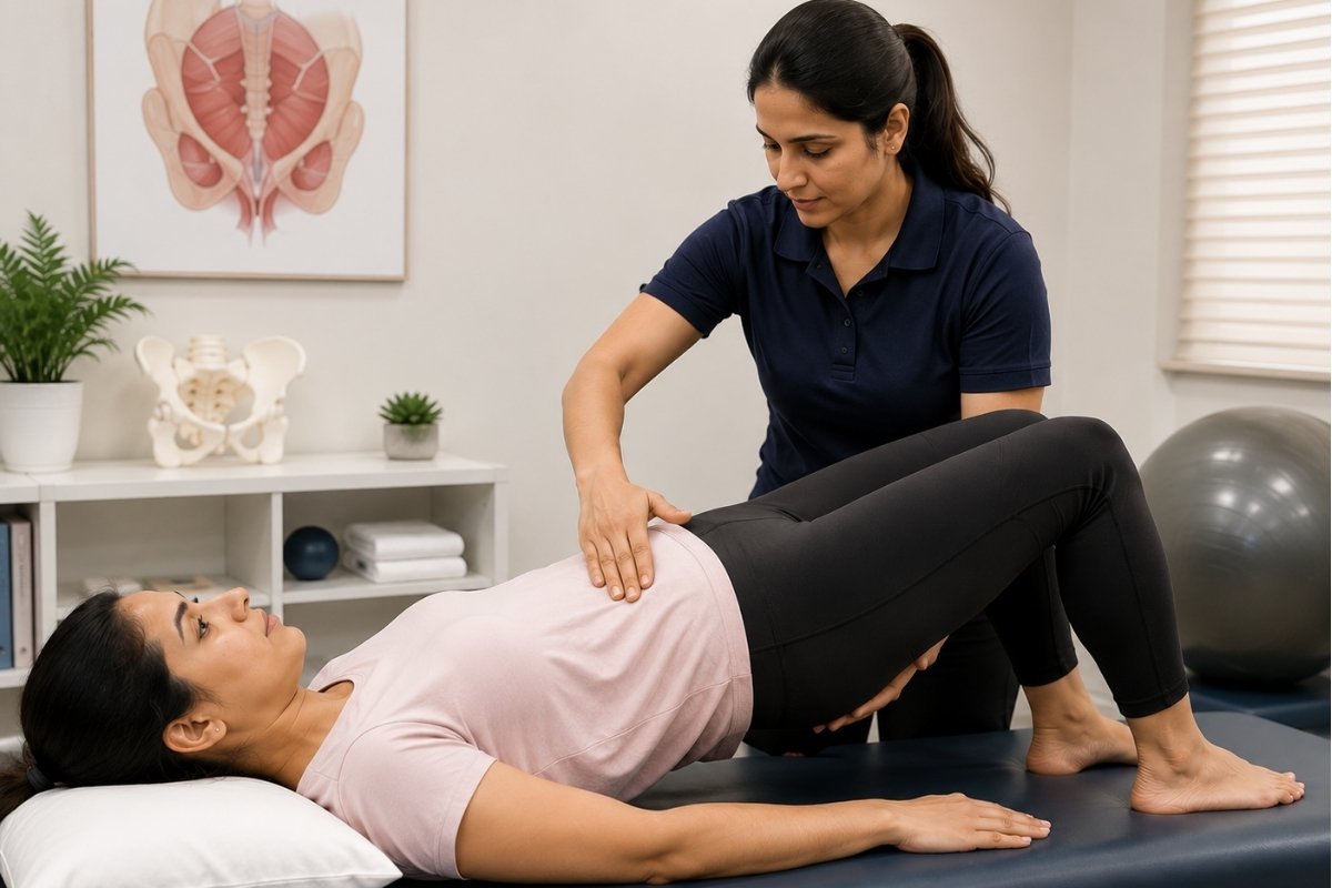Supervised pelvic floor physiotherapy session at Sama Hospital, South Delhi