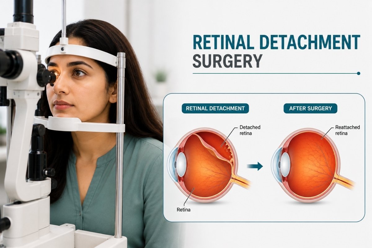 Retinal detachment surgery being performed by a vitreo-retina specialist at Sama Hospital, South Delhi
