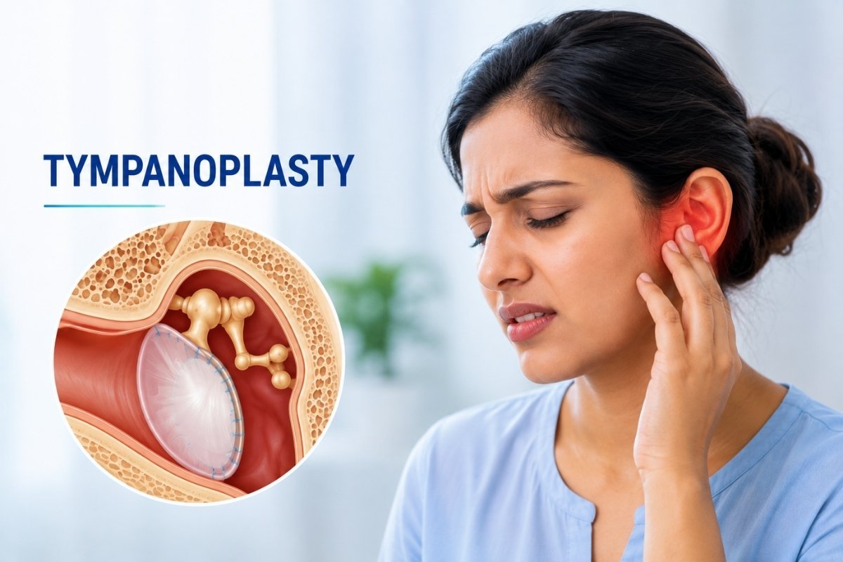 Ear examination before tympanoplasty eardrum repair surgery at Sama Hospital, South Delhi